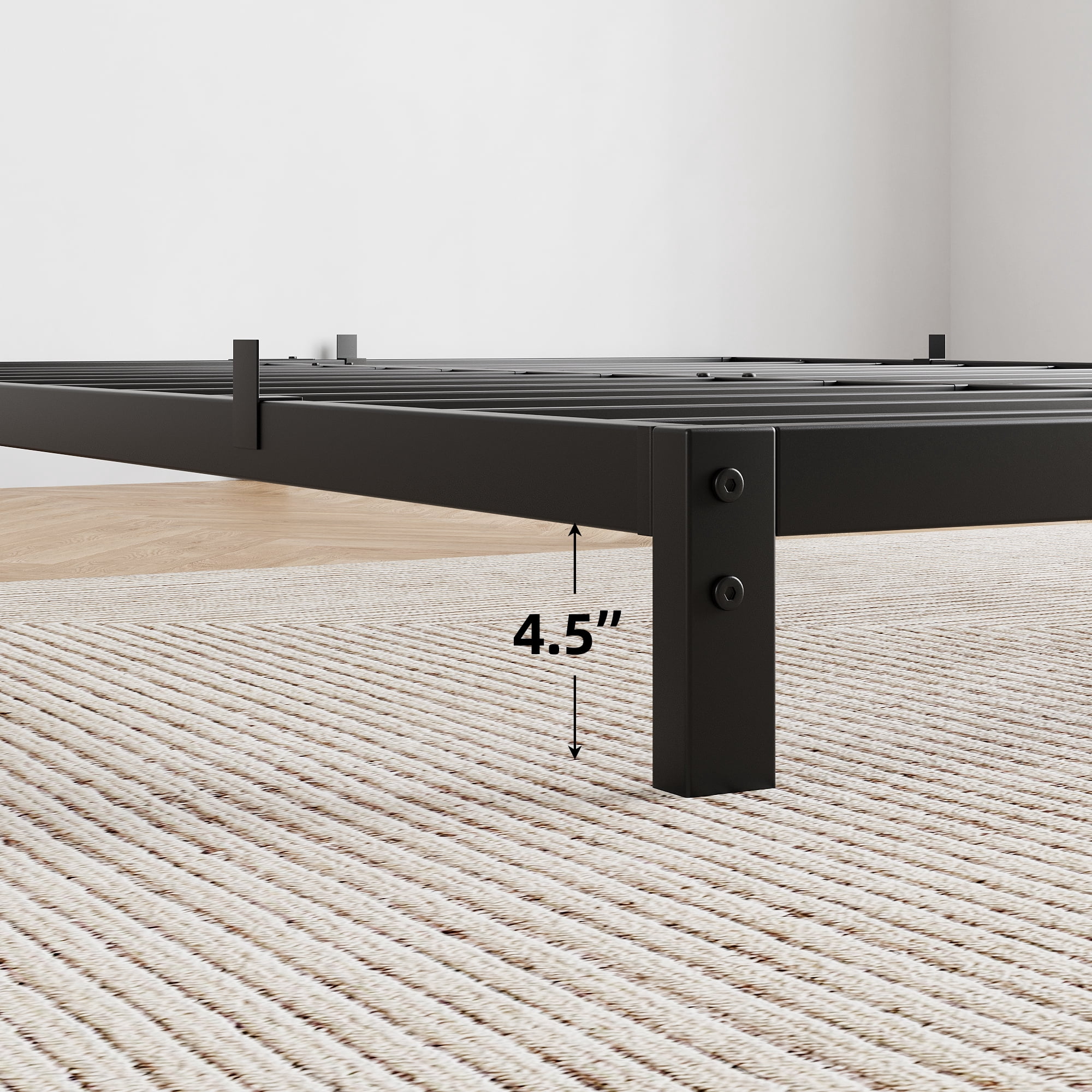 Senfot Queen Size Low Profile Metal Bed Frame - 6" Mattress Foundation Support, Black