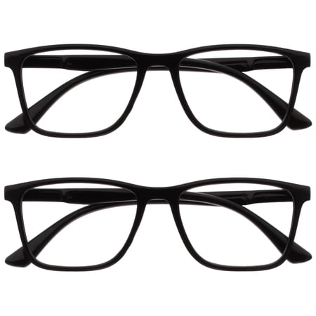OPULIZE NYX Blue Light Blocking Reading Glasses - Anti-Glare Computer & Gaming Eyewear - 2 Pack - UV & Eyestrain Protection - Rectangular Frame - Black - Mens Womens - + 1.00