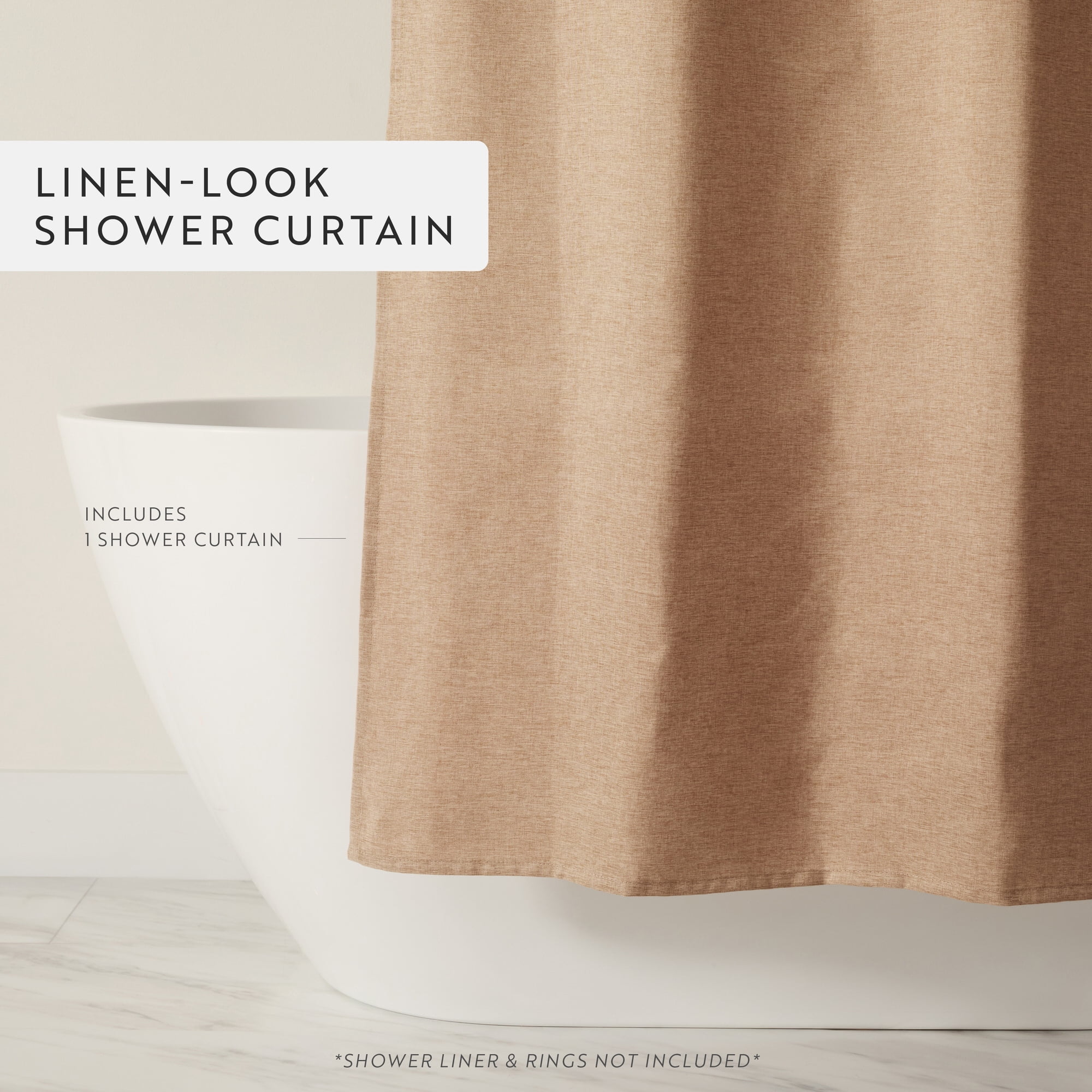 Linen-Look Polyester Shower Curtain in Essential Colors