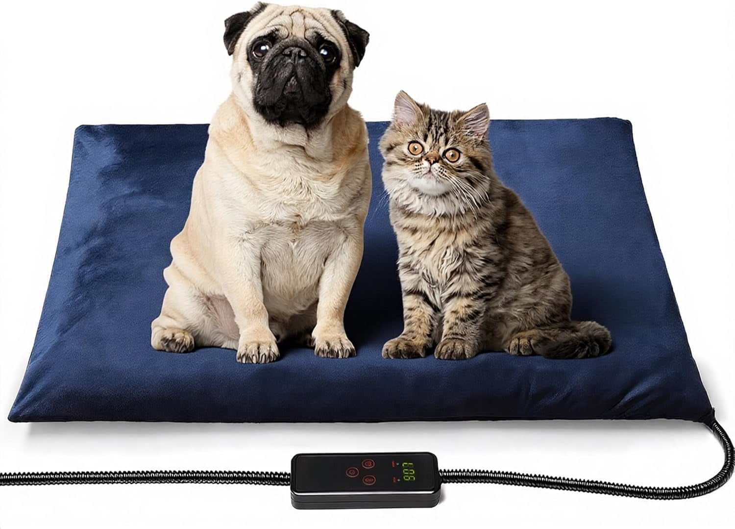 Pet Heating Pad, 6 Adjustable Temperature Dog Cat Heating Pad with Timer, Waterproof Heated Dog Bed with Chew Resistant Cord, Indoor Electric Pet Heated Mat 28x20in