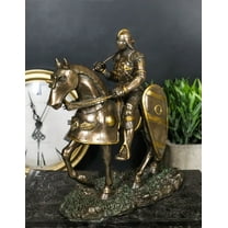 Medieval Suit Of Armor Knight With Large Shield And Axe On Horse Figurine