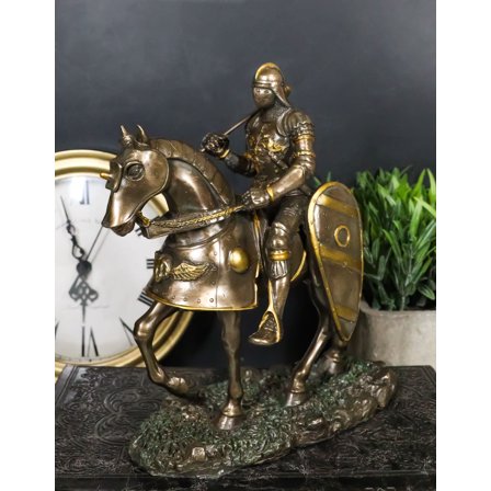 Medieval Suit Of Armor Knight With Large Shield And Axe On Horse Figurine