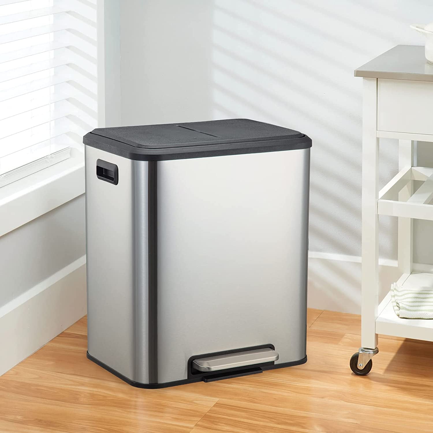 Rectangle Trash Can, 2 x 4 Gall Trash and Recycling Dual Compartment Waste Bins with Inner Bins