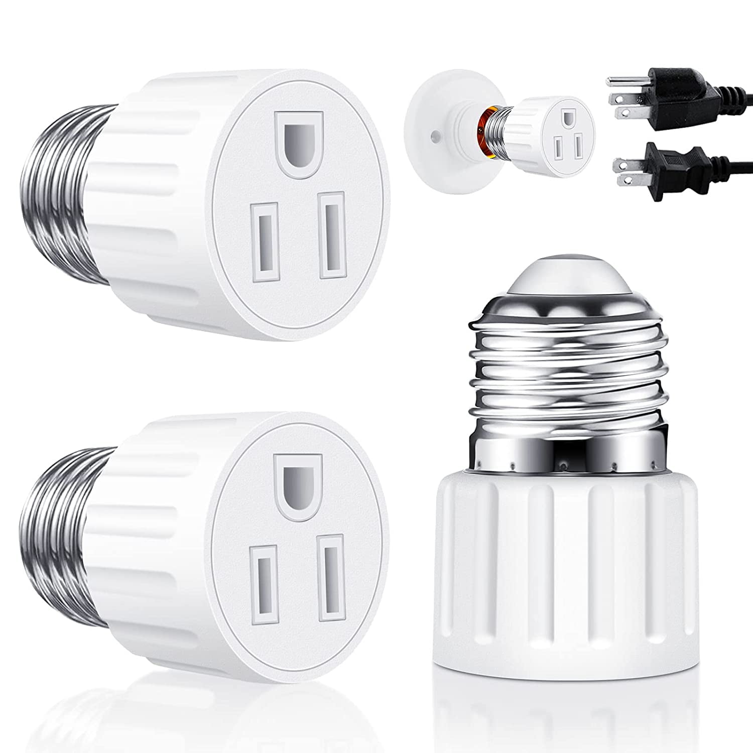 Buy 2 Pack E26/ E27 3 Prong Light Socket to Plug Adapter,Light Socket