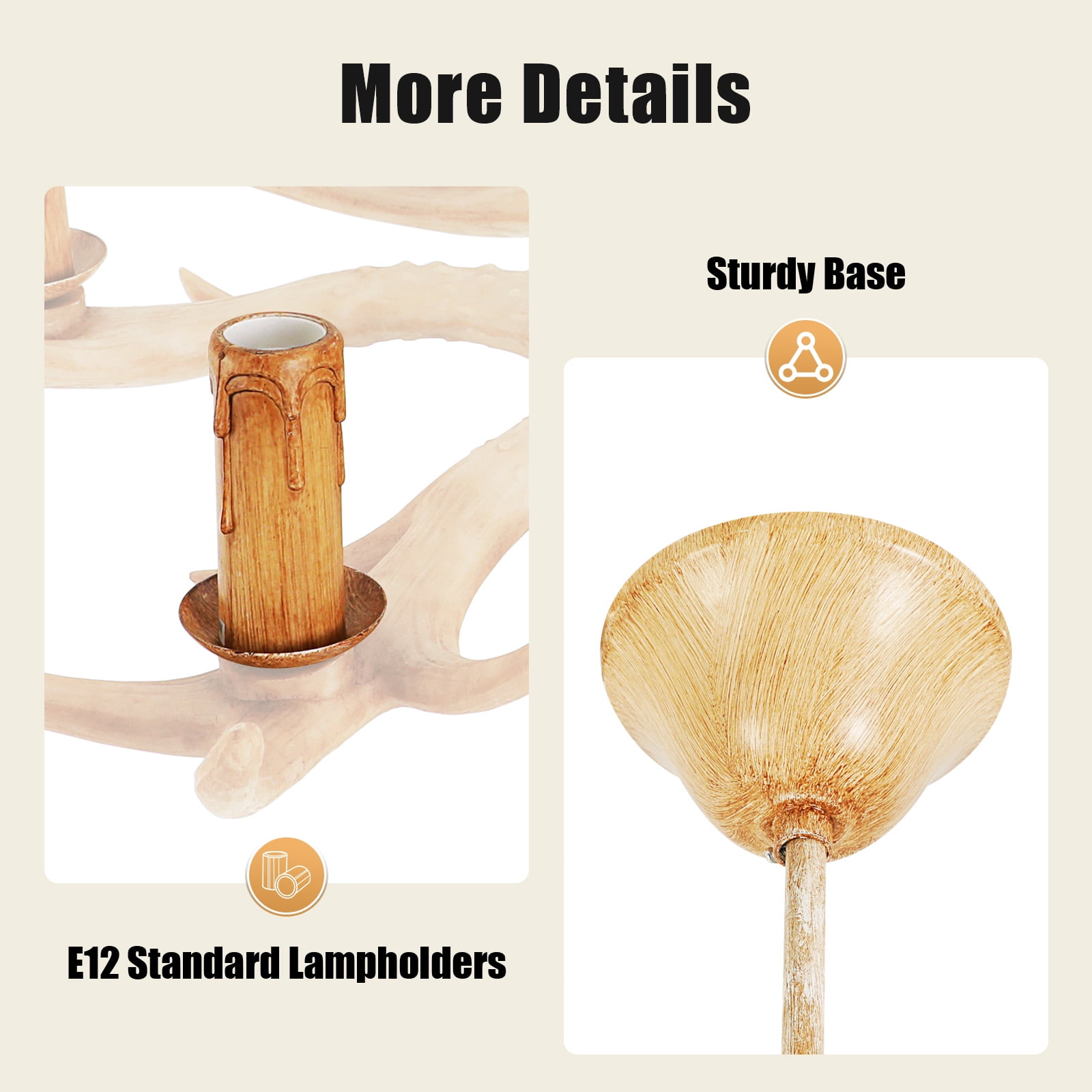 Rustic Antler Chandelier Lighting ,6 Light Retro Deer Antler Chandelier ,E12 Base Deer Horn Ceiling Pendant Light Fixtures for Home Living Room Hotel Store,Packed it with Full Foam