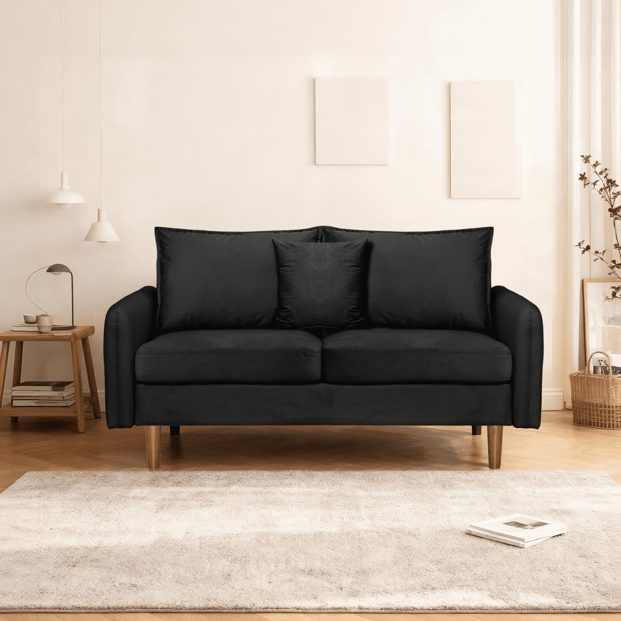 56.1" Modern Mid-Century Loveseat, Velvet Upholstery,Compact Sofa with Wooden Legs