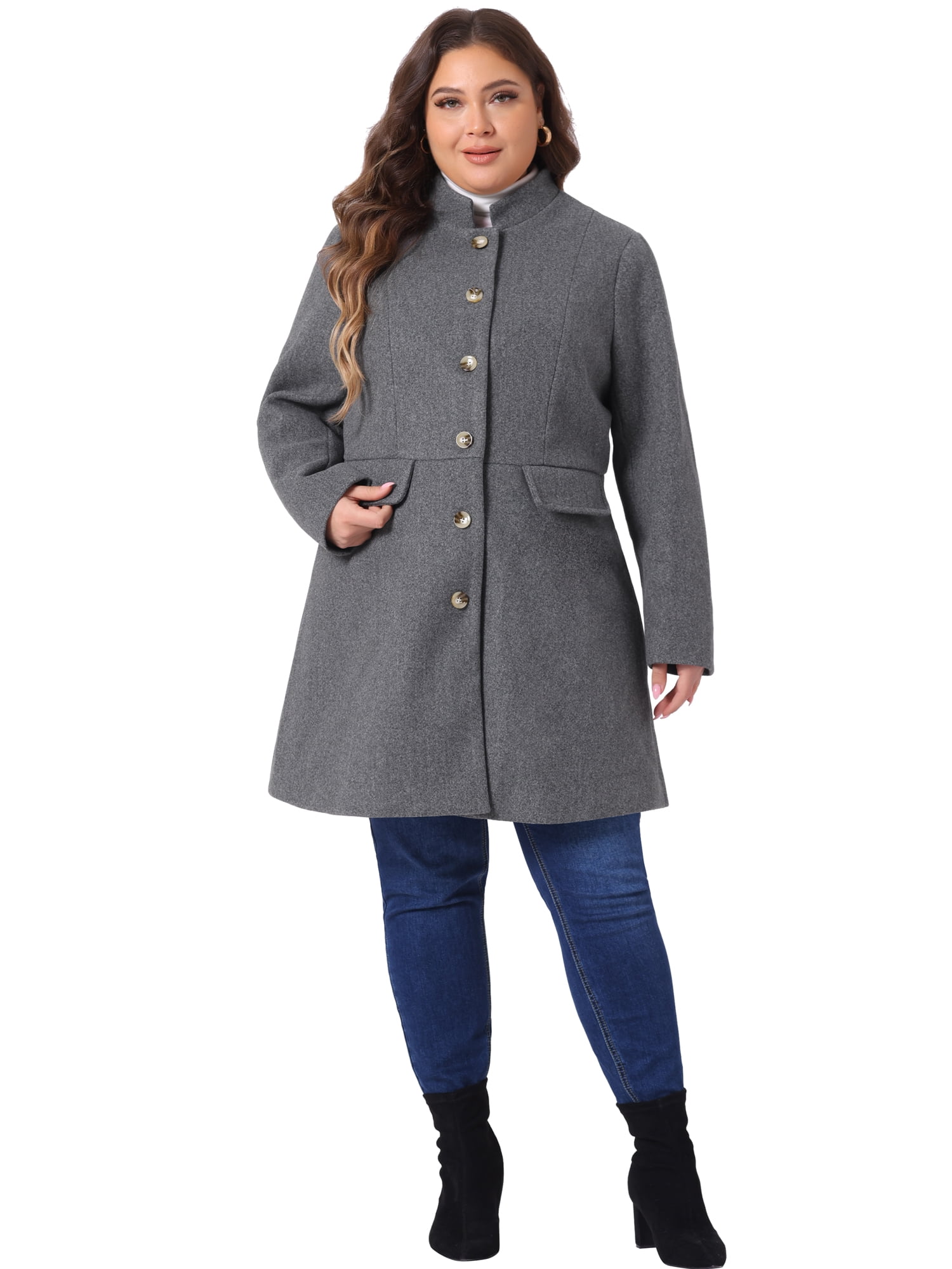 DARING DIVA Women's Plus Size Steampunk Stand Collar Single Breasted Coat 3X Grey