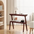 thumbnail image 5 of Tribesigns 2-Tier End Table, Solid Wood Side Table with Storage Shelf, Farmhouse Slim Sofa End Table for Living Room, Bedroom (1PC, Burgundy), 5 of 5