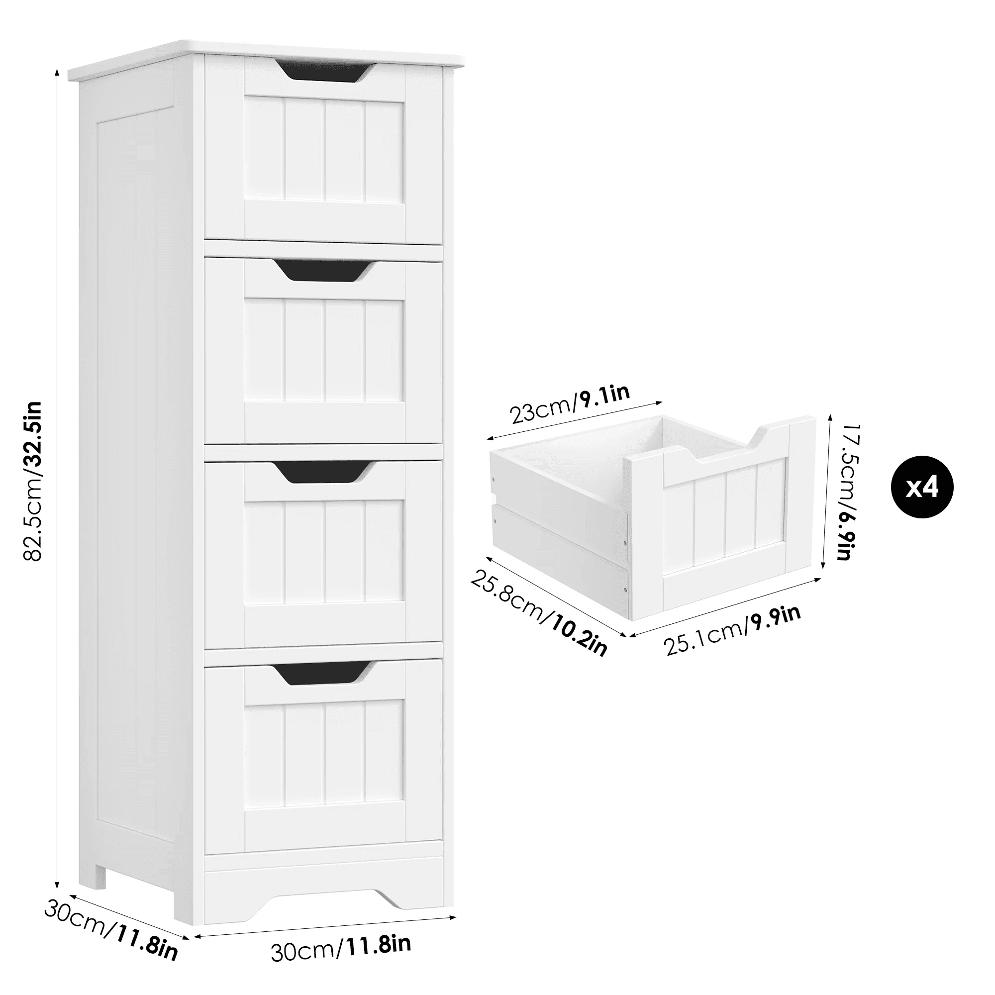 Homfa Bathroom Storage Cabinet, Free Standing Narrow Cabinet with 4 Drawers Entryway Storage Organizer for Living Room Bedroom, 2PCS, White