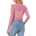 thumbnail image 3 of INSPIRE CHIC Women's Sheer Textured Crop Bolero Shrug Lightweight Long Sleeve Open Front Cardigan Pink S, 3 of 6