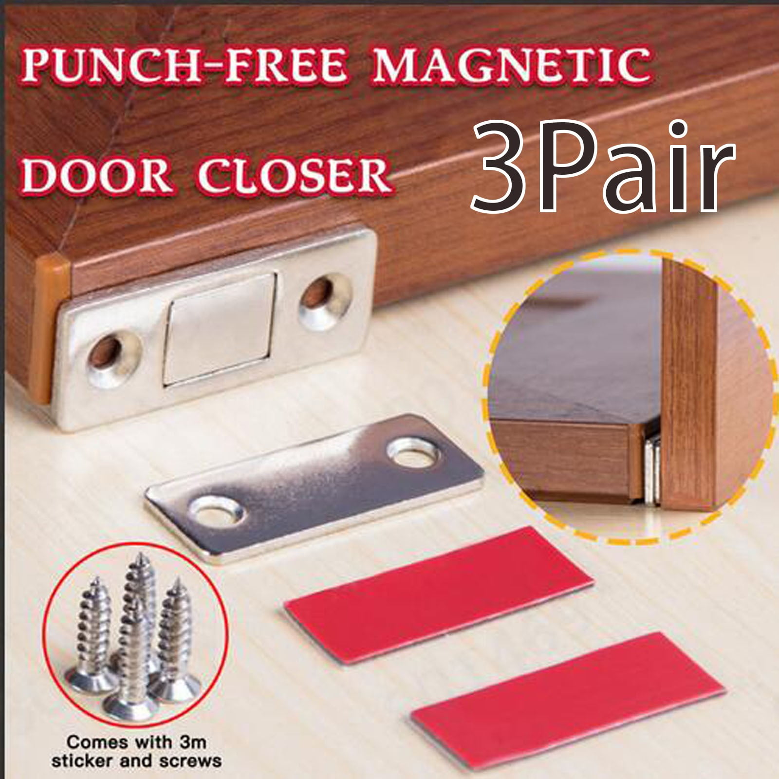 10 Pack Punch-Free Magnetic Door Closer,Ultra Thin Invisible Magnetic Cabinet Door Catch Adhesive for Kitchen Latch Sliding Door Small Closet Cupboard Wardrobe Drawer Sticky 10 Pack