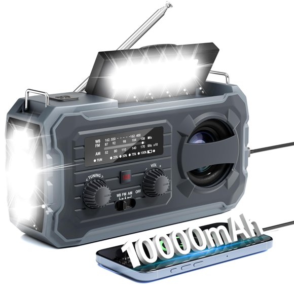 Radio de emergencia Pristar para clima, 1000 mAh, AM/FM/NOAA, 520 g, color gris