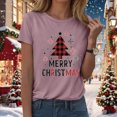 thumbnail image 3 of Towmus Merry Christmas Shirts for Women Casual Graphic Print T Shirt Xmas Buffalo Plaid Tree Shirt Top Short Sleeve, 3 of 5