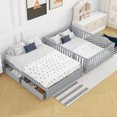 thumbnail image 3 of Full Size Daybed with Fence Guardrails and 2 Drawers, Wood Full Bed Frame with Storage, Split into Independent Floor Bed & Daybed for Bedroom, Living Room, Gray, 3 of 9