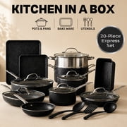 Granitestone 20 Pc Complete Pots and Pans Set Non Stick, Pot and Pan Set Cookware Set with Deep Frying Pan and Bakeware, Non Stick Pots and Pan Set with Utensils, Oven/Dishwasher Safe, Black