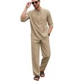 thumbnail image 3 of COOFANDY Men's 2 Piece Linen Sets Casual Beach Guayabera Outfit Long Sleeve Henley Shirt and Yoga Pants With Pockets, 3 of 10