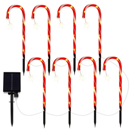 

8 in 1 Solar Powered Cane Light with 8 Different Modes Christmas Candy Cane Lamp LED Crutch Light Energy Saving for Garden Lawn Decoration