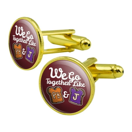 Peanut Butter and Jelly Together PB&J Best Friends Round Cufflink Set Gold