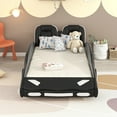 thumbnail image 2 of Harper & Bright Designs Twin Size Race Car Bed Platform Bed, Wood Car-Shaped Floor Bed Frame with Wheels and 2 Seats for Boys Girls, Black, 2 of 12