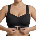 thumbnail image 2 of IQOGKRN Wireless Wide-Strap Bra Seamless Back-Smoothing Full Coverage Posture Bra Women Front Closure Crisscross Back Wireless Corrector Support Push Up Bralette Black L, 2 of 7