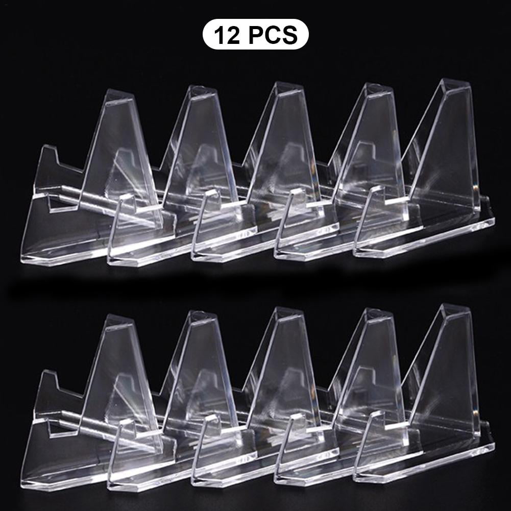 Hipiwe 15 Packs Acrylic Easel Stands Clear Mini Coin Display Easel Holder 