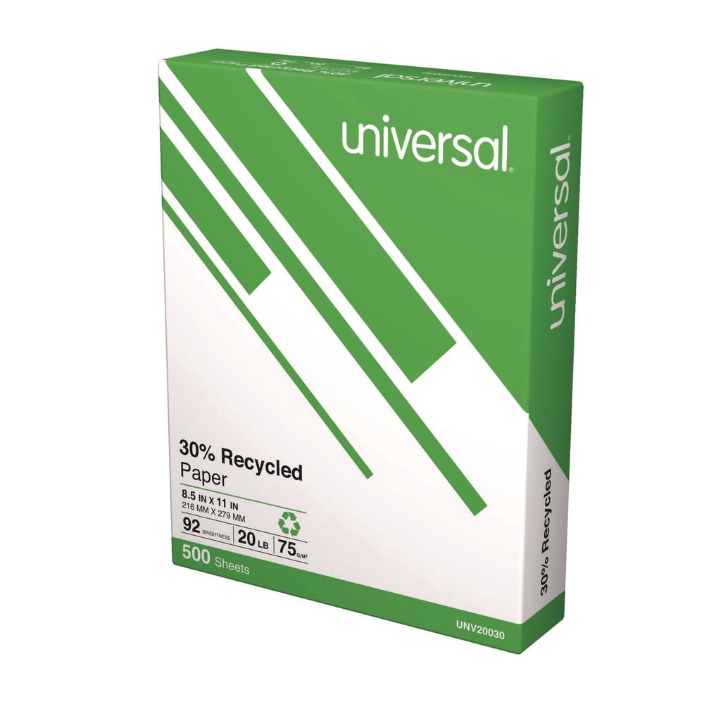 Universal UNV20030 20 lbs. Bond Weight 92 Bright 8.5 in. x 11 in. 30% Recycled Copy Paper - White (500 Sheets/Ream, 10 Reams/Carton)