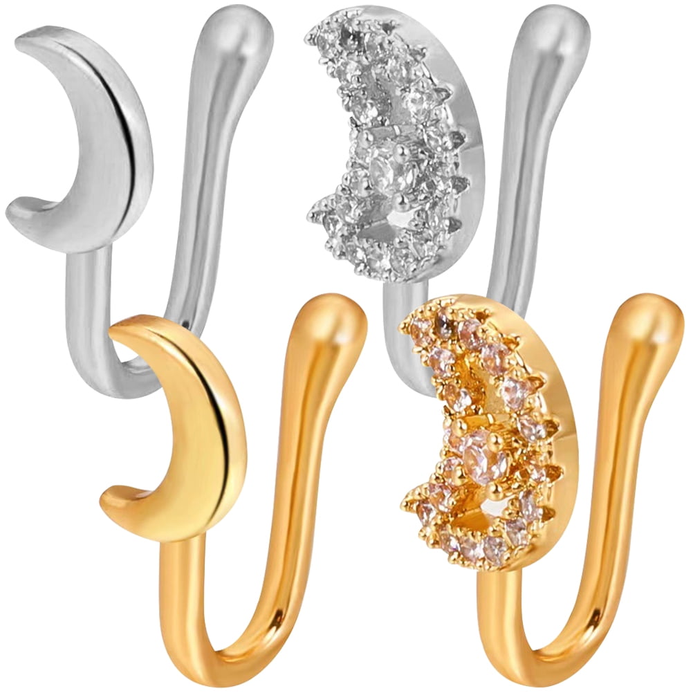 4 pcs Non Piercing Nose Cuffs Moon Nose Rings Non Piercing Nose Rings