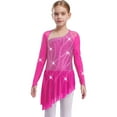 thumbnail image 4 of iiniim Girls Sparkly Figure Ice Skating Dress Mesh Long Sleeve Irregular Hem Ballet Lyrical Ballroom Dancewear Hot Pink 16, 4 of 6