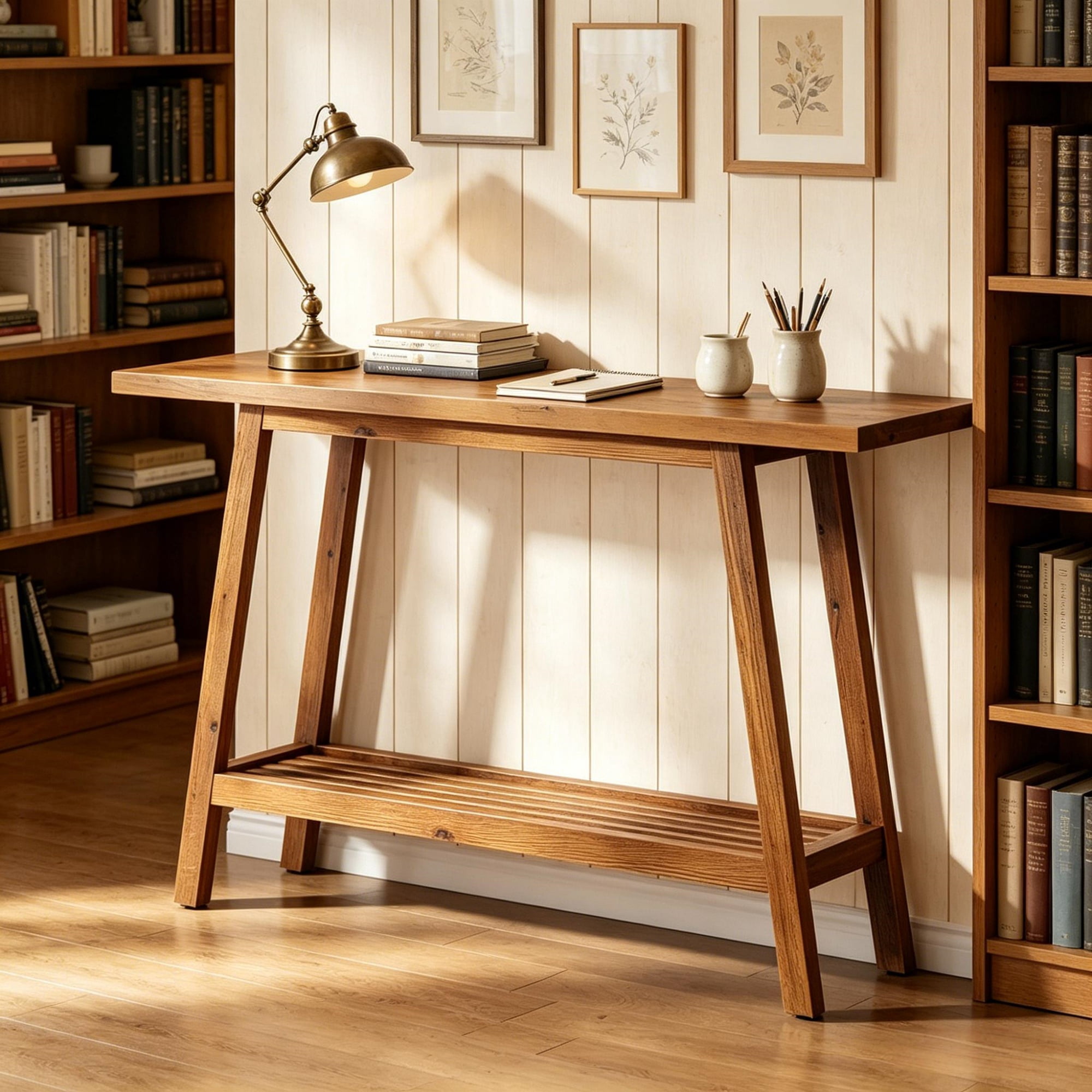 Farmhouse Solid Wood 2-Tier Slim Console Table, Rustic Vintage Entryway Sofa Table with Adjustable Anti-Slip Pads for Hallway Living Room Decor Storage