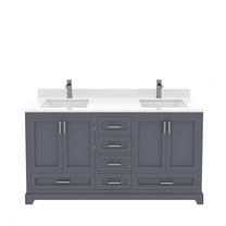 Ayna Decors Maya 60 in Charcoal Grey Double Sink Bathroom Vanity Set with White Quartz Countertop | 4 Soft Closing Doors | 6 Full Extention Soft Close Drawer | Brushed Nickel Hardware | AVM60NB3002