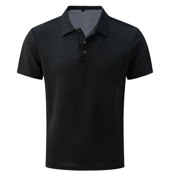 Men's Polo Shirt, Quick Dry Short Sleeve Golf Shirt, Beer Belly Collared Textured Shirt, Button-Up Collar, Elastic Knit Material, Lightweight and Breathable, Solid Color Casual and Sports Wear