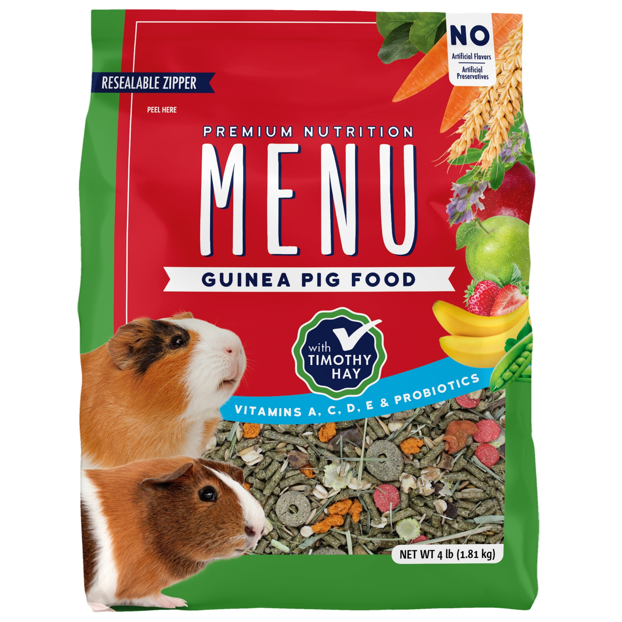 Menu Premium Guinea Pig Food - Timothy Hay Pellets Blend - Vitamin and Mineral Fortified, 4 lbs.