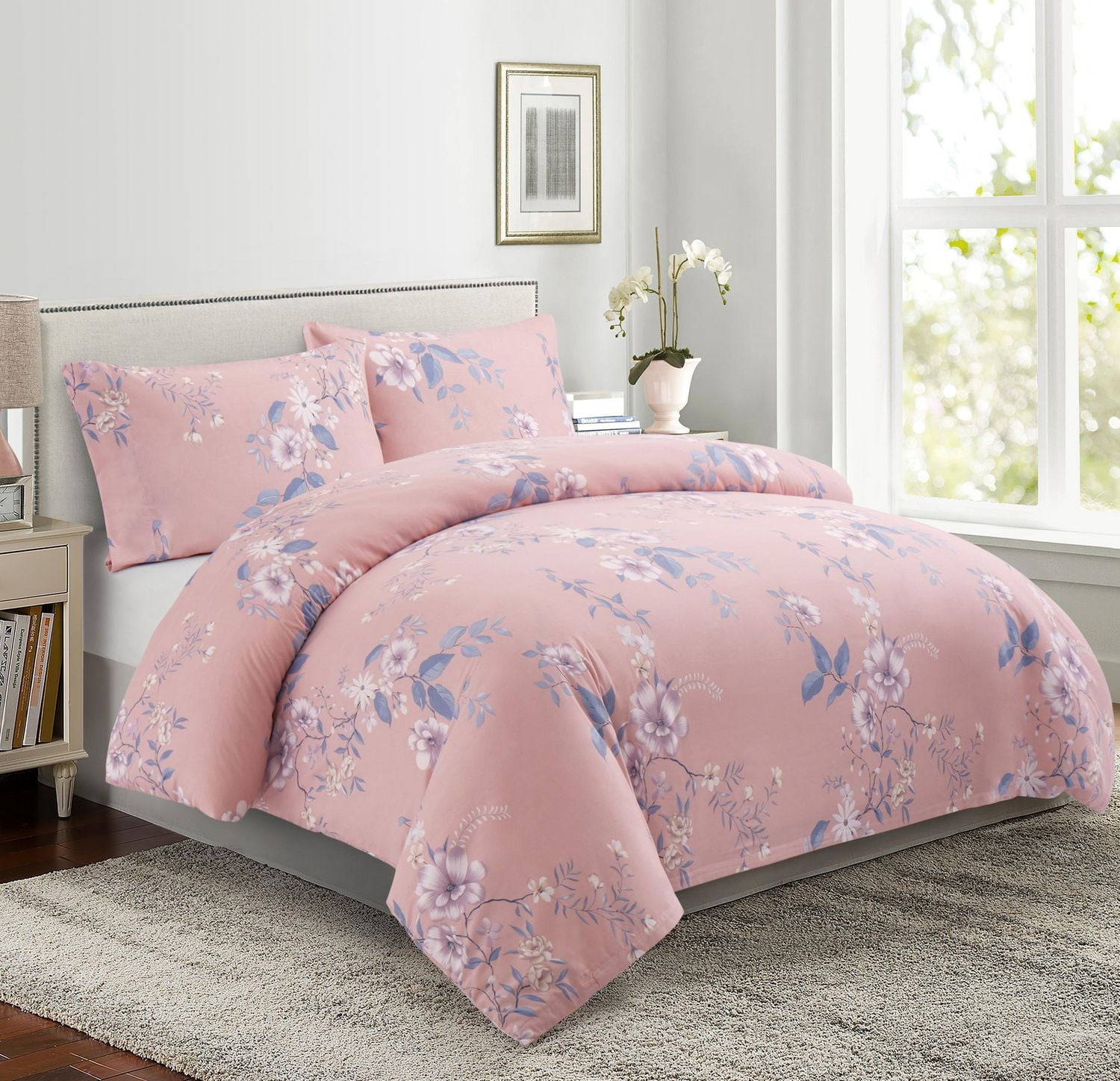 Marina Decoration Ultra Soft Silky Rich Printed Rayon from Bamboo All Season Duvet Cover Fitted Sheet Ensemble Bedding Set with Zipper and Corner Tie