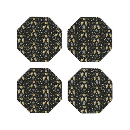 

Honeii Wine Glass Print Leather Coaster Set of 4 Ideal for Safeguarding Your Furniture from Drinks Spills and Effortless Cleanup-Octagon