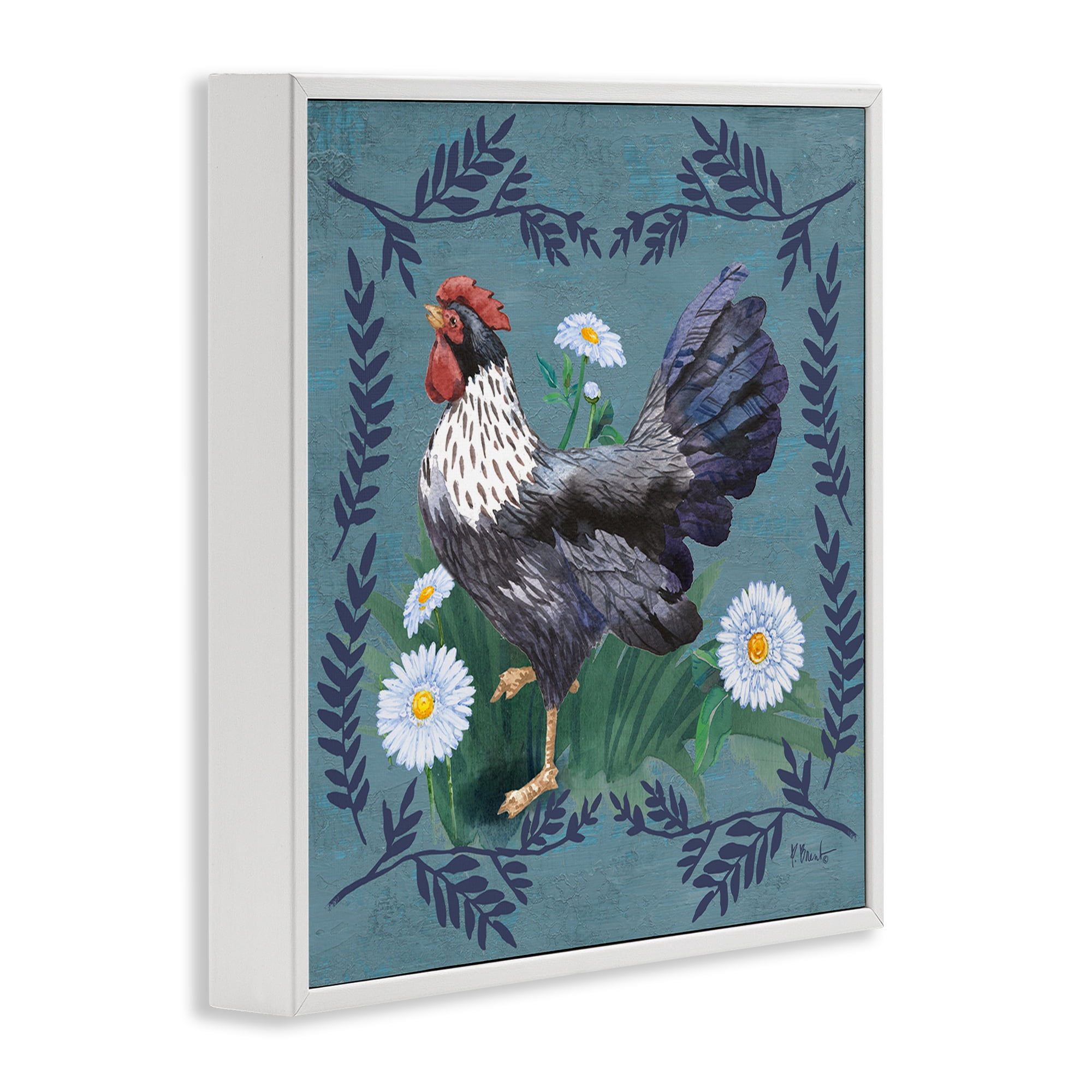 Stupell Industries Country Hen & Ferns Animals & Insects Painting White Framed Art Print Wall Art, 12 x 12