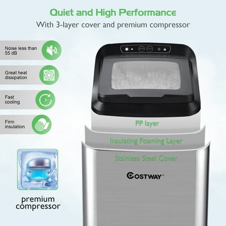 Costway - Nugget Ice Maker Machine Countertop Chewable Ice Maker 29lb/Day Self-Cleaning - Silver