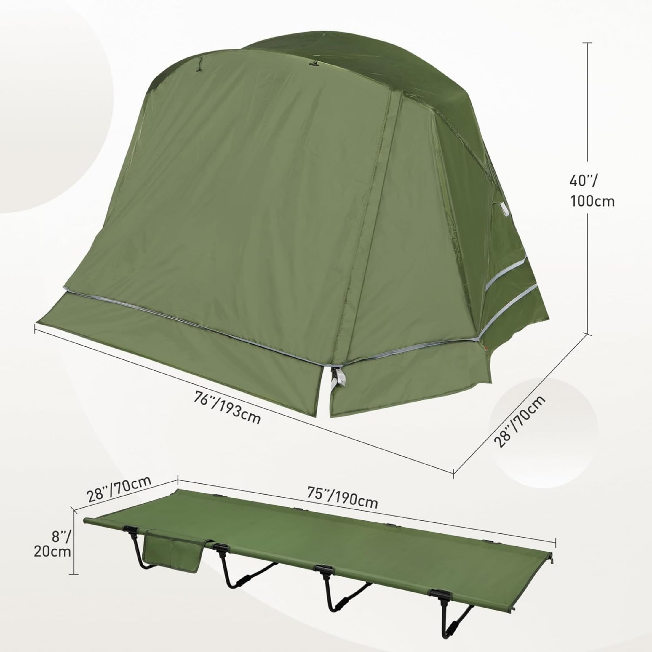 REDCAMP 1 Person Camping Cot Tent, Waterproof Folding Tent with Carry Bag, Instant Tent for Outdoor/Hiking/Traveling/Picnic, Army Green 75x28x48inch