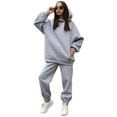 thumbnail image 4 of Bellella Women Two Piece Outfit Solid Color Sweatsuits Plain Jogger Set Loose Fit Long Sleeve Lounge Sets Work Light Gray L, 4 of 7