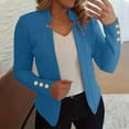 thumbnail image 2 of Gifts for Girls! BiZtdJrK Womens Business Casual Outfits Button Trims Long Sleeve Lapel Blazers Open Front Solid Color Fall Suits Jackets Blue S, 2 of 6