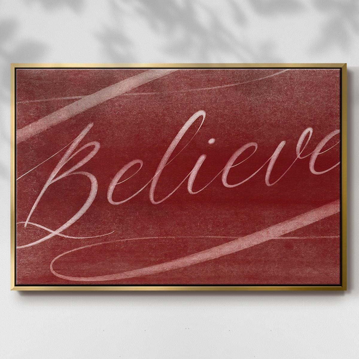 Believe - Framed Gallery Wrapped Holiday Canvas - 25 x 37 - Gold Frame