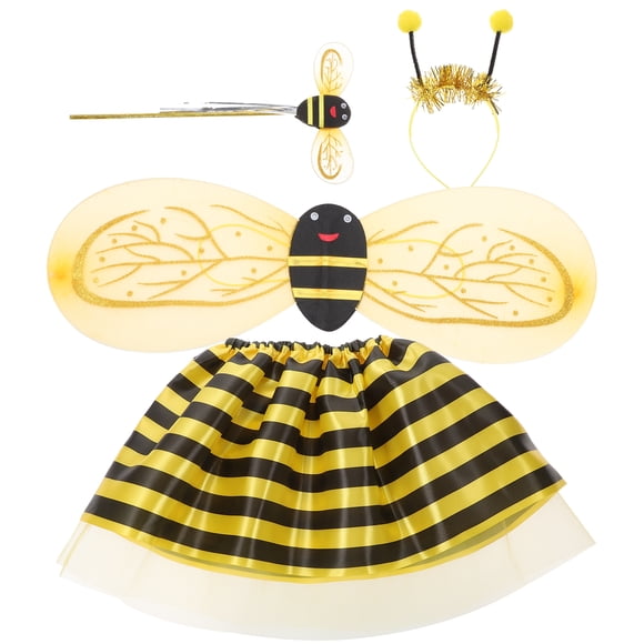 Disfraz de abeja para niños (4 piezas, con alas, diadema y varita), para actuaciones escolares (amarillo)