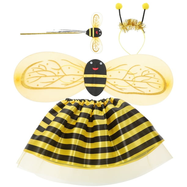 Disfraz de abeja para niños (4 piezas, con alas, diadema y varita), para actuaciones escolares (amarillo)