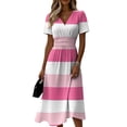 thumbnail image 2 of Minjewel Women's Striped Shift Dress with Breton V-Neck - Short Sleeve Summer Dress, Loose Flowy Beach Party Outfit, Comfy Vacation Mini Dress,Pink,S, 2 of 6