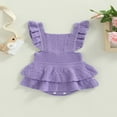 thumbnail image 2 of Baby Girls Knitting Rompers Solid Color Fly Sleeve Ruffle Hem Casual Party Street Spring Fall Summer Rompers Brown 3-6 Months, 2 of 8