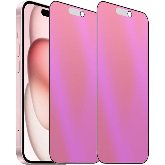 2 Pack Matte Anti-Blue Privacy Tempered Glass for iPhone 14 Pro Max/15 Plus/16 Plus - Anti-Glare, Anti-Spy Screen Protector Film - Electroplated, Colorful, 6.7 inch