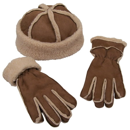 NICE CAPS Big Girls Warm Sherpa Lined Micro Fiber Suede Hat Headwear And Glove Winter Snow Cold Weather Accessory Set - Fits Kids Youth (Best Micro Cap Stocks)