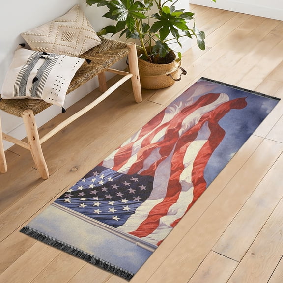 American Flag Sky Runner Rug Machine Washable Area Rugs Carpet Non Slip Entryway Mat for Bedroom Entryway Front Door