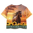thumbnail image 2 of Uourmeti Horse Sunflower Girls Short Sleeve Crop Top Summer Short Crewneck Pullover Southwest Africa Aztec Loose Breathable Sports T-Shirt for 5-14Y Kids, 2 of 5