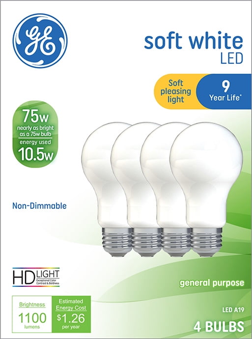 GE LED Light Bulbs, 10.5 Watt (75 Watt Equivalent) Soft White, Medium Base (4 Pack)