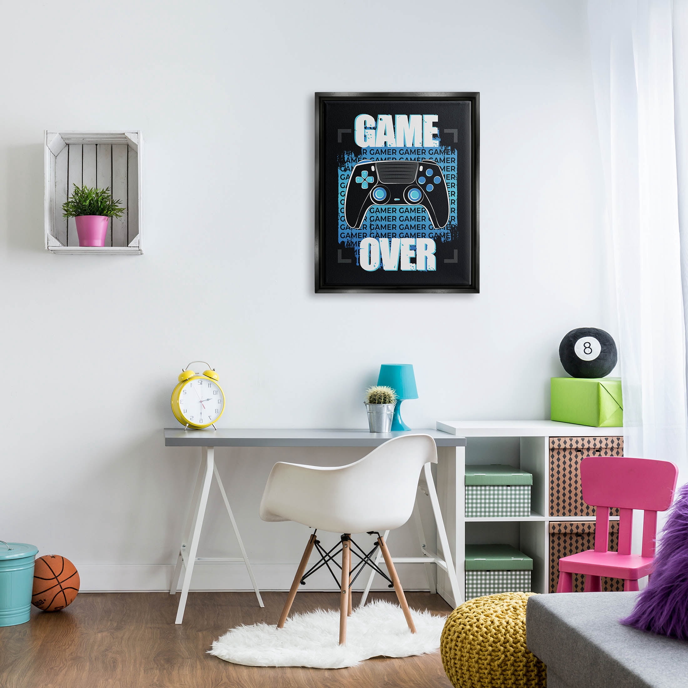 Game Over Controller Phrase Art for Kids Graphic Art Jet Black Framed Art Print Wall Art